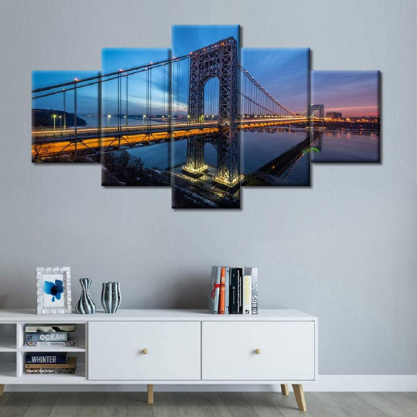 Latitude Run® Cityscape, Bridge Canvas Wall Art Cityscape, Bridge 5 Piece Wrapped Canvas